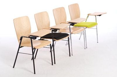 Bequeme Seminarstühle mit klappbarem Tisch<br/>(GS zertifiziert + TÜV geprüft)